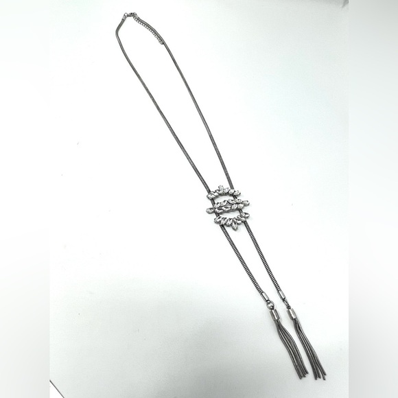 Free People Jewelry - New Free People Lariat Rhinestone Silver Lariat Tassel Necklace